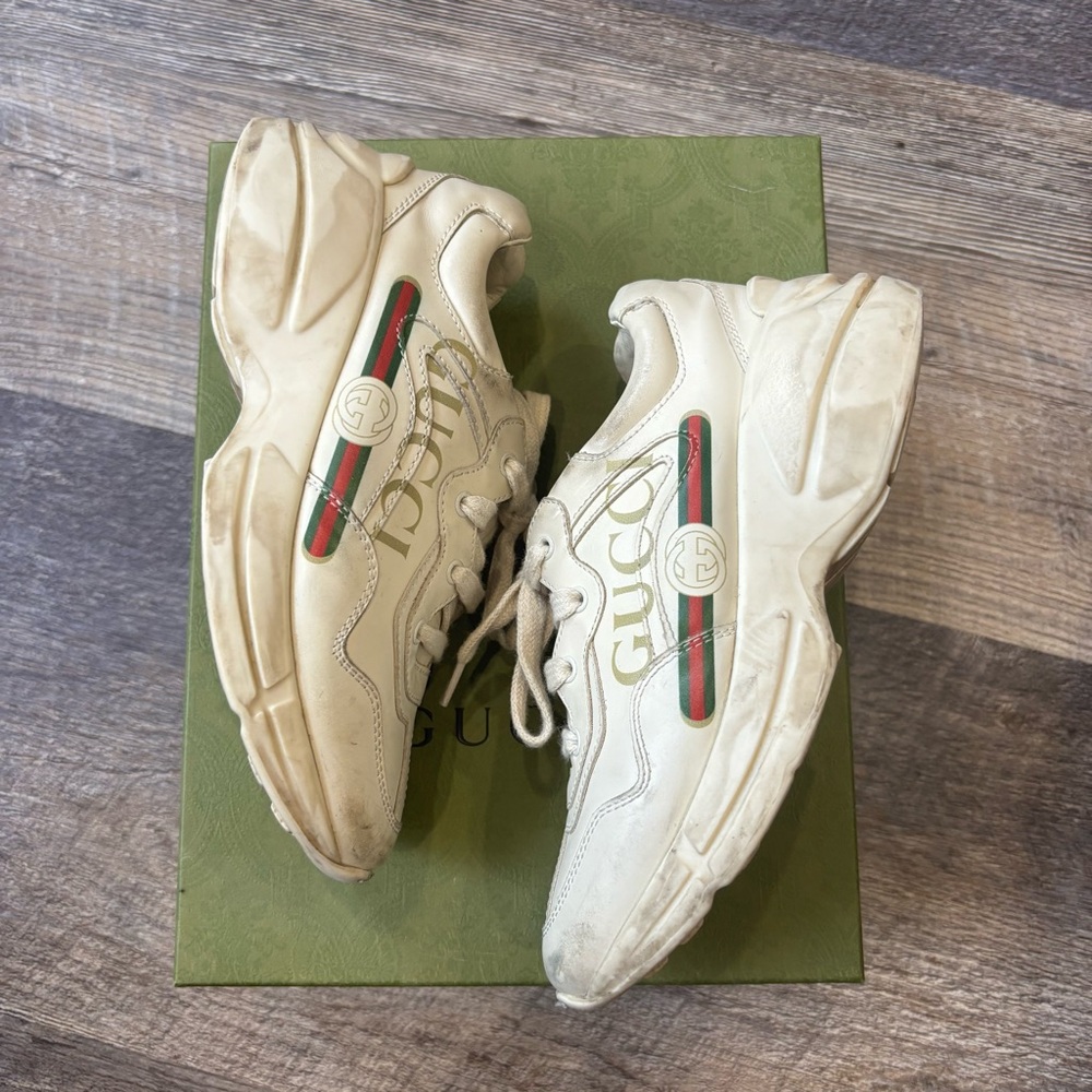 Kids Gucci Rhyton Logo Leather Sneakers